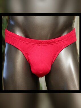 Mens Red/Bur 1/4Back, Wide Side Thong Cotton Handmade
